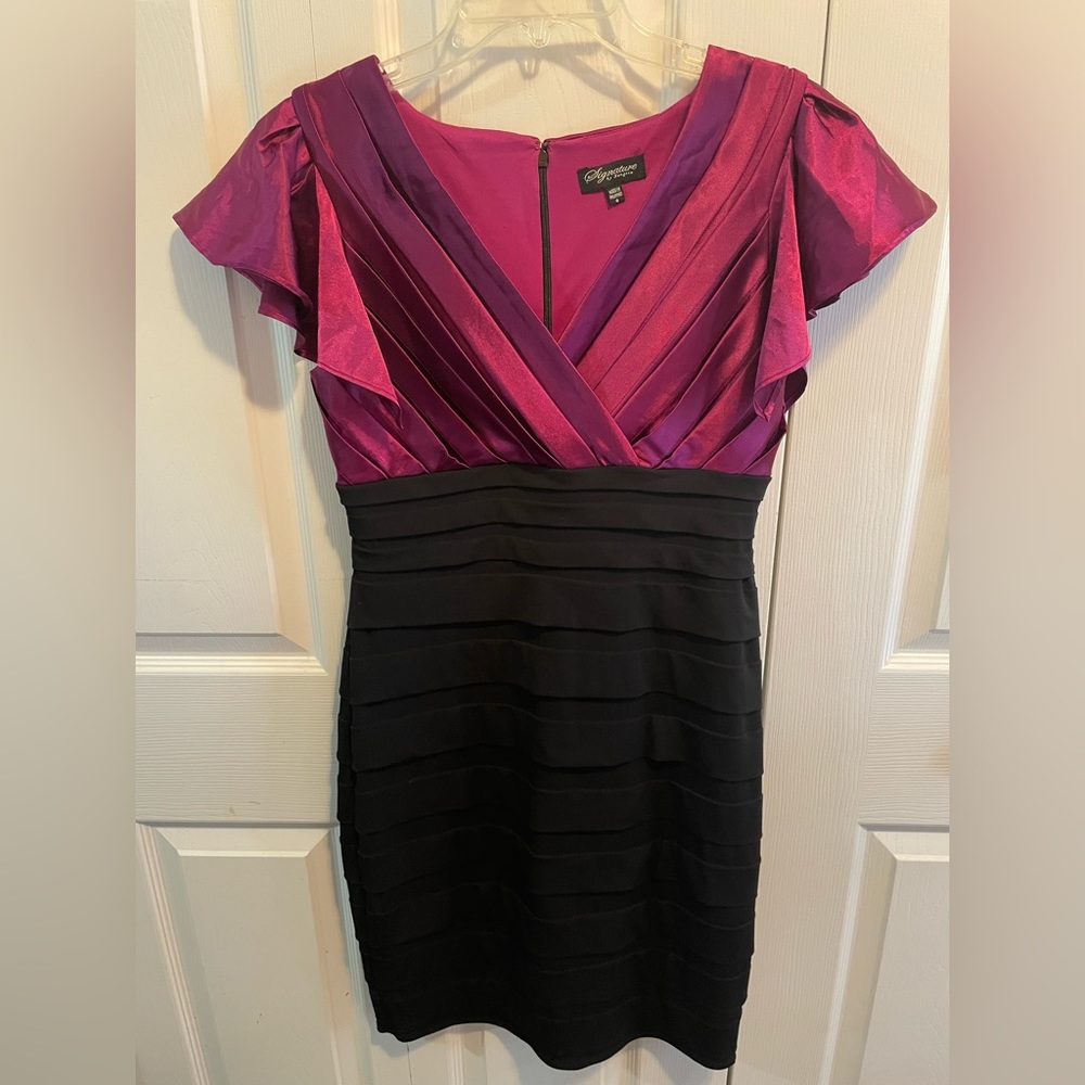 Signature by Sangria Size 6 Cocktail Bandage Dress Black Cherry & Black Medium M